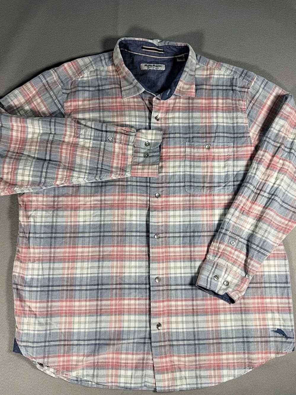 Tommy Bahama Coastline Cord Plaid Button Down in Blue & Red Size 2XLT/2TGL